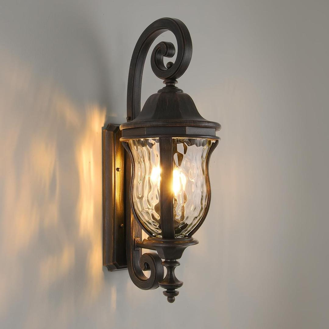 Black Brush Red Exterior Wall Sconces, 28" H Large Outdoor Wall Light Fixtures with Water Glass, Waterproof Outdoor Lights Wall Mount with Decorative Patterns for Porch, Front Door
