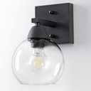 Bathroom Light Fixtures, 1-Light Matte Black Vanity Light with Hand-Blown Globe Glass Shade, High Clarity & Durable, Wall Sconce for Mirror, Kitchen, Bedroom, Hallway