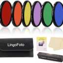 6pcs Round Full Color Lens Filter Set Red Orange Yellow Green Blue Purple+ 6 Pockets Filter Pouch+3 Lens Cleaning Tool (55mm)