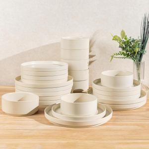 TheTerra Ceramic Dinnerware Set for 8, 24-Piece Plates and Bowls Set