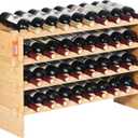 VEVOR 36 Bottle Stackable Modular Rack, 4-Tier Solid Bamboo Wood Storage Racks, Floor Freestanding Wines Holder Display Shelf, Wobble-Free Shelves for Kitchen, Bar, and Cellar (Natural Color) (Original Wooden Colour)