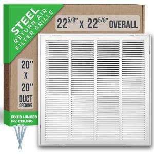 Fits 20x20 Duct Opening | Steel Return Air Filter Grille by Handua [Fixed Hinged] for 1-inch Filters | Vent Cover Grill for Sidewall and Ceiling | White | Outer Dimensions: 22 5/8"W X 22 5/8"H