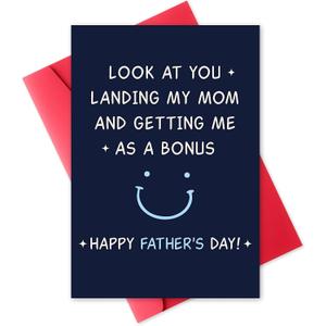 11 x Funny Fathers Day Card from Daughter, Son or Kids Hilarious Fathers Day Gift for Stepdad Greeting Cards - Bonus Dad Card - Premium 5x8 Cardstock with Envelope Blank Inside for Personalized Message