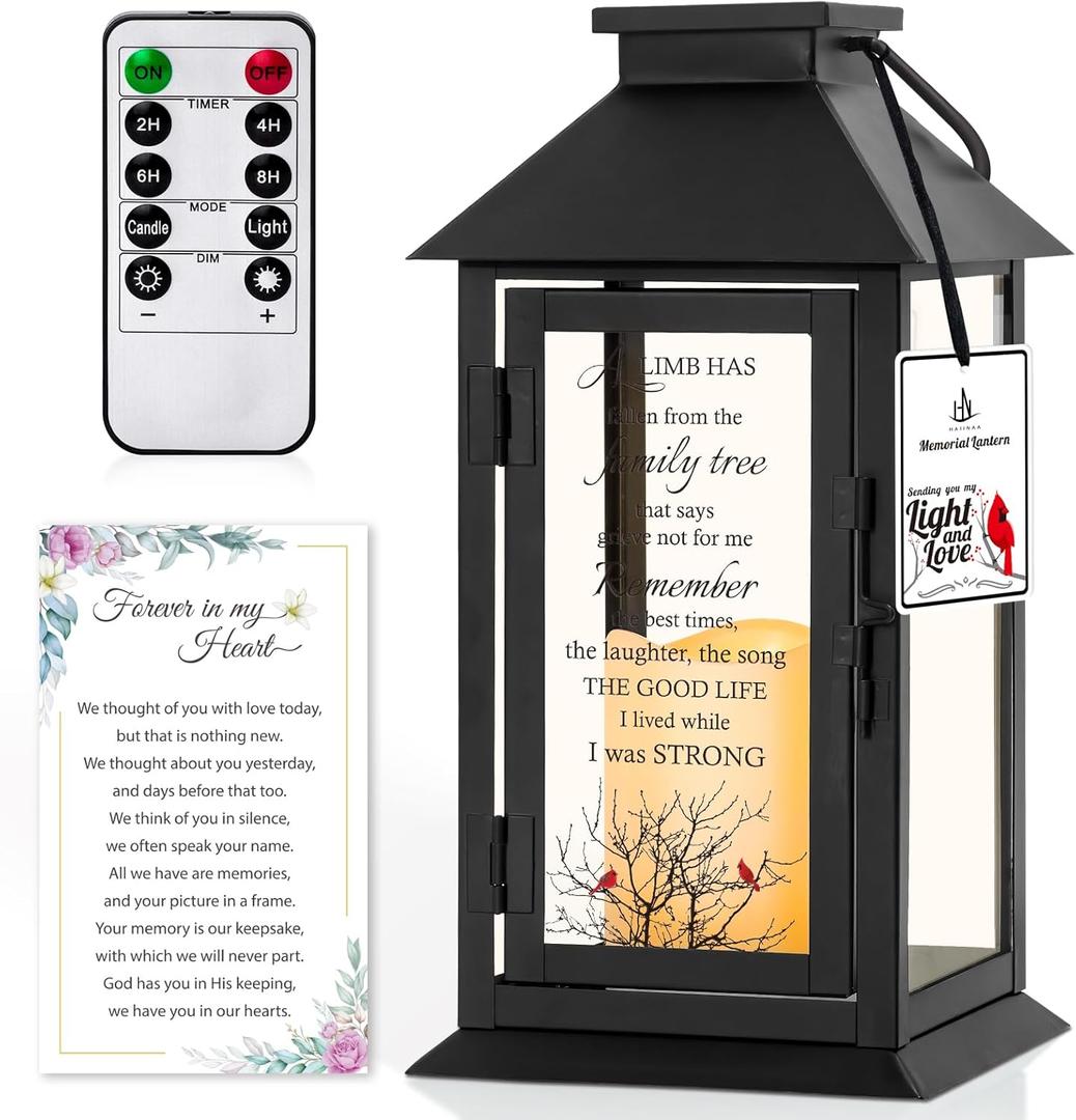 Memorial Lantern Bereavement Gifts in Memory of Loved One Remembrance Sympathy Gifts for Loss of Mother or Father with LED Candle and Remote (Family Tree)