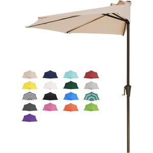 JEAREY 9ft Half Umbrella Outdoor Patio Umbrella Market Umbrellas with Crank, 1/2 Round Wall Umbrella 5 Sturdy Ribs UV Protection for Pool Garden Balcony Deck, Beige