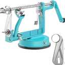 Apple Peeler Corer, Long lasting Chrome Cast Magnesium Alloy Apple Peeler Slicer Corer with Stainless Steel Blades and Powerful Suction Base for Apples and Potato(Blue) (Teal)