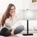 21" Touch Bedside lamps with 2 USB & AC Outlets, 3-Way Dimmable Bedside Table Lamp Set for Bedroom Living Room Office Reading, Gray Shade Lamps for Night Stands Has Damage