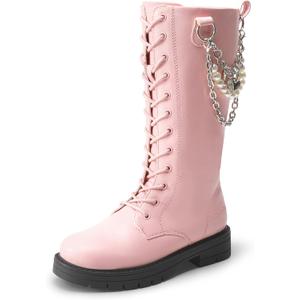 DREAM PAIRS Girls Riding Boots Knee High Side Zipper Mid Calf Shoes Little Kid/ Big Kid, Size 4 Big Kid, Pink/ Diy, SDBO2216K-1