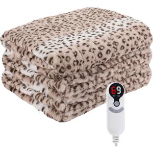 Electric Heated Blanket Full Size 72"x84",Fast Heating Throw, Soft Microplush for Bed & Couch, 1-10Hs Auto Off & 6 Heating Levels, Machine Washable, Gifts for Family-Leopard Print Beige