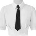 SweatyRocks Women's Puff Short Sleeve Collar Shirt Button Down Crop Blouse Top with Tie White X-Small