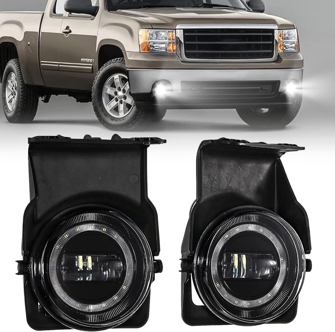 AUXMART LED Fog Light for GMC Sierra, Front Bumper LED Fog Lamp Assembly with DRL for 2003-2006 GMC Sierra 1500 2500 3500