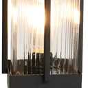 Monkfish Modern Black Outdoor Post Light, Waterproof Exterior Pillar Lamp with Square Base & Cyan Striped Glass Shade, E26 Socket, Weather Resistant Garden Path Light for Patio, Yard, Driveway (1-PACK)