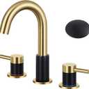 KZH Black and Brushed Gold Bathroom Faucet 3 Hole, 8-inch Widespread Bathroom Faucet with Pop Up Drain, Bathroom Sink Faucet with 360 Swivel Spout, 2 Handle Vanity Faucet with Water Supply Hoses (2-Brushed Gold & Black)