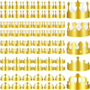 60 Pieces Paper Crowns Hat Gold Birthday Party Crown Hats for Birthday Celebration Baby Shower Photo Props