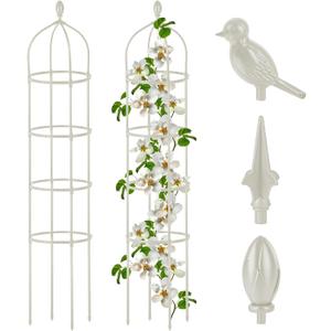Garden Obelisk Trellis for Climbing Plants Outdoor 6 Ft Rose Bush Round Trellis for Pots Rustproof Metal Pipe with Plastic Coated Plant Flower Trellises for Clematis Vine Jasmine Support (White)