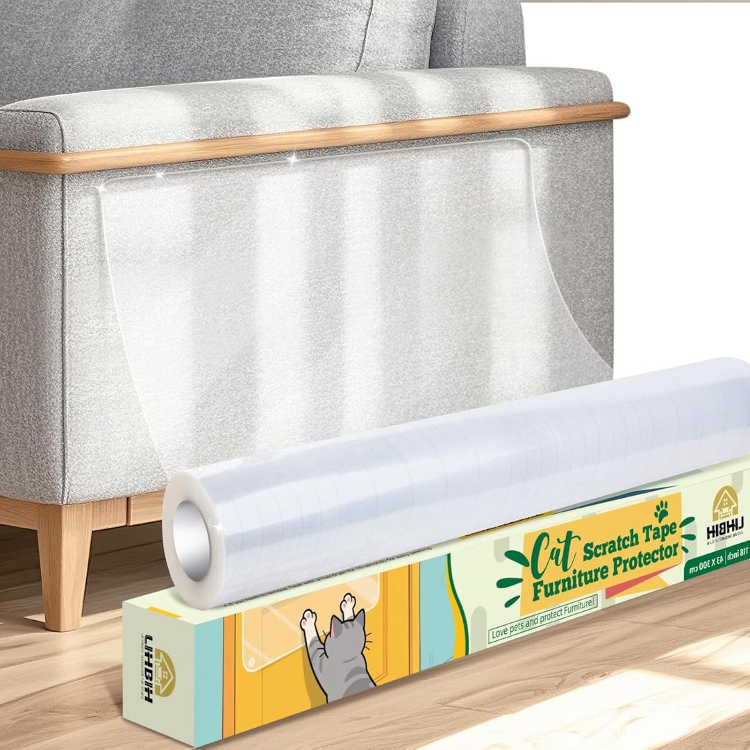 Anti Cat Scratch Furniture Protector, 17" x 118" Self-Adhesive Couch Protector for Cat Claws, Heavy Duty Couch Cover Furniture Protectors from Cats Scratching Tape for Sofa, Corner, Door, Chair (X L Roll + 50 Pins)