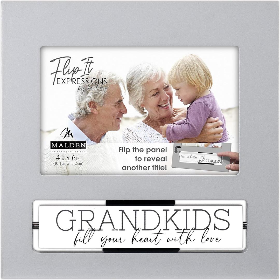 Malden International Designs 4x6 Grandkids FlipIt Expressions Gray Picture Frame, (3595-46)