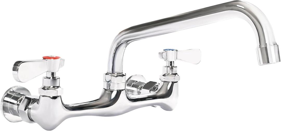 HARDURA Commercial Kitchen Sink Faucet Wall Mount Utility Sink Faucet 8 Center and 10 Swing Spout