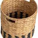 Household Essentials Natural Water Hyacinth and Paper Basket with Stripes, Natural and Black Set Of 3( 15×15.5, 13×13.5, 11×11.5in)
