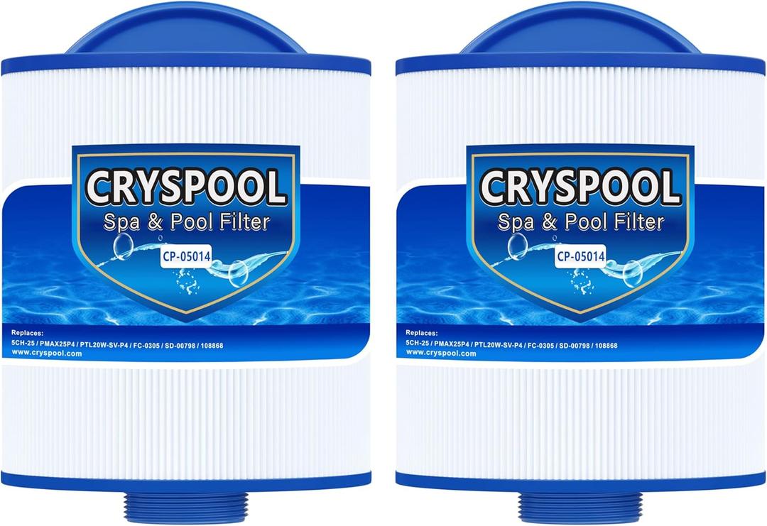 Cryspool 05014 Filter Compatible with 5CH-25, PMAX25P4, PTL20W-SV-P4, 108868, SD-00798, 25 Sq. Ft Spa Filter Cartridge, 2 Pack