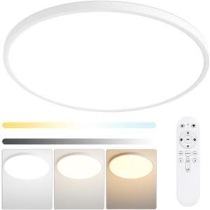 HOVENLA 20 Inch Large LED Flush Mount Ceiling Light Fixtures - 48W Dimmable Kitchen Ceiling Light with Remote, 4800lm, 3000K/4500K/6000K Adjustable LED Ceiling Lamp for Bedroom, White