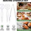 36Pcs Disposable Plastic Serving Utensils Set, 12 Clear Spoons, 12 Forks, 12 Tongs, 9-Inch for Party Buffet Catering Events, Heavy Duty and Ergonomic Design