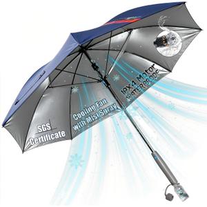 54 inch Golf Umbrella Waterproof with Mister and Fan, Cooling UV Sun Protection Golf Essential, Carry On Bag Airline Approved, Battery Powered