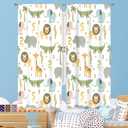 MESHELLY Kids Safari Curtains 42W X 63H Inch Rod Pocket Cute Cartoon Animals Baby Boy Nursery Bedroom Decor Woodland Jungle Lion Elephant Curtains for Children Living Room Window Drapes Fabric