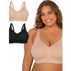 Fruit of the Loom Women's Fit for Me Collection: Plus-Size Wireless Bra - Soft Cotton Comfort & Support (38DD, Sand/Black Hue)