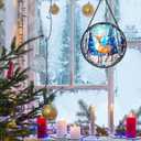 ERMCDFHC Stained Glass Window Hanging, Winter Deer in Forest Round Sun Catchers Glass Panel Suncatcher Decor for Home, 7.8Inch. (013)