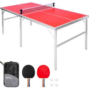 GoSports Mid-Size Table Tennis Game Set - Red or Blue - Indoor/Outdoor Portable Table Tennis Game with Net, 2 Table Tennis Paddles and 4 Balls