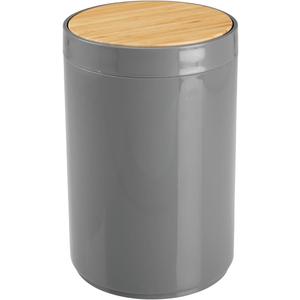 mDesign Plastic Round Trash Can Small Wastebasket  Garbage Bin Container with SwingClose Lid  Bathroom Garbage Basket  Holds Waste, Recycling  1.3 Gallon  Basa Collection  Gray/Natural
