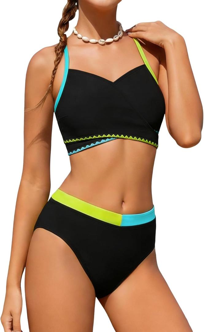 Redair Girls' 2 Piece Bikini Swimsuits Adjustable Straps with Chest Pad Girls Bathing Suit for Size: 15-16 Years
