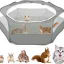 Small Animals Playpen, Waterproof Breathable Indoor Pet Cage Tent with Zipper Cover, Portable Outdoor Exercise Yard Fence for Kitten Hamster Bunny Squirrel Guinea Pig Hedgehog, Gray