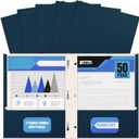Better Office Products Navy Blue Paper 2 Pocket Folders with Prongs, 50 Pack, Matte Texture, Letter Size Paper Folders, 50 Pack, with 3 Metal Prong Fastener Clips, Dark Blue