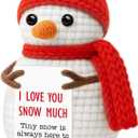 2 x I Love You Snowman Gifts for Him Her,Romatic for Husband Wife Boyfriend Girfriend,Funny Handmade Crochet Christmas Snowman Ornaments Decorations Stocking Stuffer for Wedding Anniversary