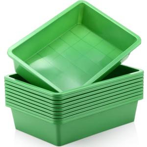 Hoteam 10 Pcs Flat Storage Organizer Tray Bin Letter Size Paper Tray for Classroom Plastic Stackable File Organizer for School Office Teacher Book Organization Green, 13.78 x 9.84 x 3.15 Inch