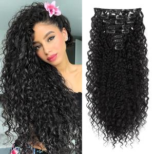 FLUFYMOOZ 9PCS Clip-in Hair Extensions 22 Inch Curly Hair Extension Long Soft Synthetic Hairpieces for Women (Black)