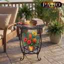 Cinnvoice Outdoor Side Table Round Small Mosaic Patio Accent Indoor End Plant Coffee Tea Table for Yard Patio Porch Garden Living Room, Bedroom(Palm Tree Style,14 Inch)