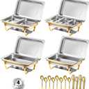 Chafing Dishes for Buffet, 8 Qt High Grade Chafing Dish Buffet Set, Rolled-Edge Design Food Warmers for Parties, Buffet, Wedding, Birthday, Camping 4 Pack 7 Pans [Half Gold]