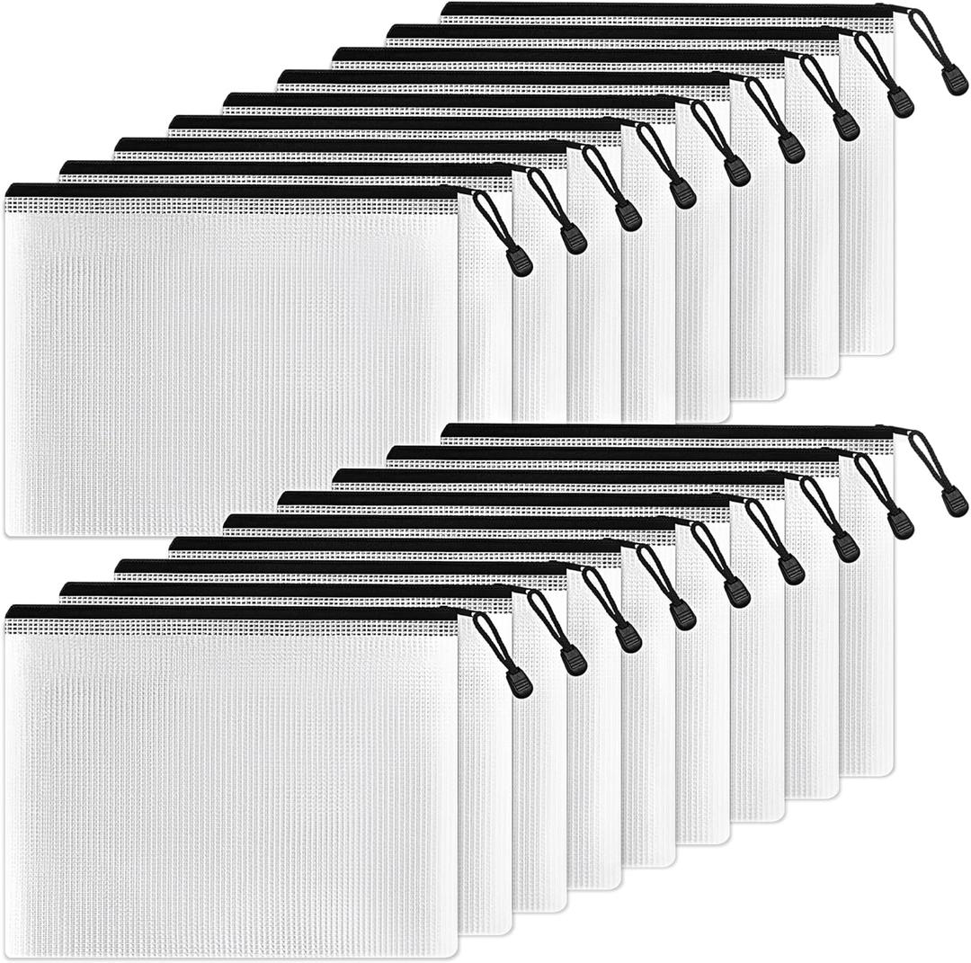 SUNEE Plastic Mesh Zipper Pouch 6.8x9.2 in (Black, 18 Packs),Extra Large Water-Resistant Zip Bag for School Office Supplies, Puzzles & Games Organizing Storage