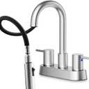 Stainless Steel Brushed Nickel Bathroom Faucet with Pull Out Sprayer, Dual-Function Spout Bathroom Sink Faucets, 4 Inch Two Handle Utility Sink Faucet with Sprayer 3 Hole, Pet Shower, RVs