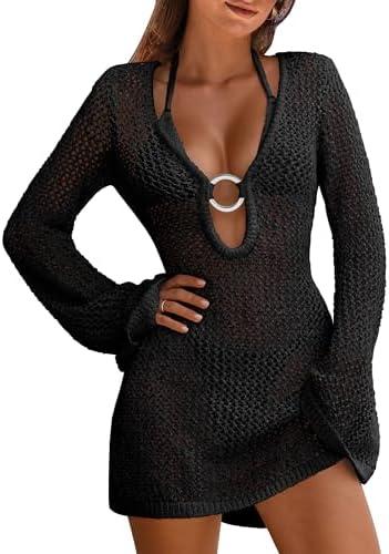 ANRABESS Women Beach Crochet Cover Ups Summer Knit Swimwear Mesh Bathing Suit Hollow Out Dress 2026 Vacation Swimsuit, M