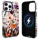 NITITOP Compatible with iPhone 16 Pro Max Case Cute Magnetic Compatible with MagSafe Flowers Floral for Women Girl Glossy Soft TPU Hybrid 2 Layers Back Shockproof Protective Cover - Orange Daisy