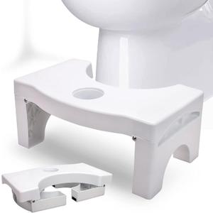 Foldable Toilet Potty Stool for Adults, 7" Heavy Duty Portable Squatting Poop Foot Stool with Freshener Space, Bathroom Non-Proof Toilet Assistance Step Stool fits 14"-16" Standard Toilets (White)