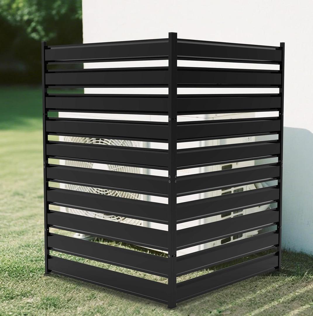 38" W x 48" H Air Conditioner Fence Screen, 2 Panels Metal Privacy Fence for Outside Unit, Pool Equipment Enclosure Trash Can Fence, No Dig Backyard Fencing for Outdoor, Black 38" W x 48" H Air Conditioner Fence Screen, 2 Panels Metal Privacy Fence for Outside Unit, Pool Equipment Enclosure Trash Can Fence, No Dig Backyard Fencing for Outdoor, Black