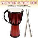 ArtCreativity 16 Inch Wooden Djembe Drum Set with Sticks, Rustic Brown Wood African Drum Design, Fun Musical Instrument for Kids and Adults, Great Gift Idea