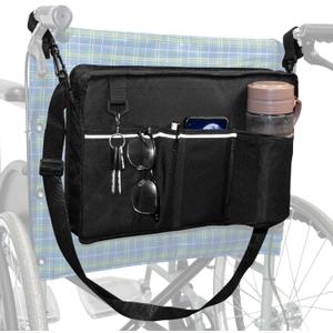 Wheelchair Accessories Bag - Wheelchair Bag to Hang on Back, Wheelchair Accessories Backpack for Adult & Senior, Wheelchair Pouch with Medicine Storage Insulation Pocket & Shoulder Strap