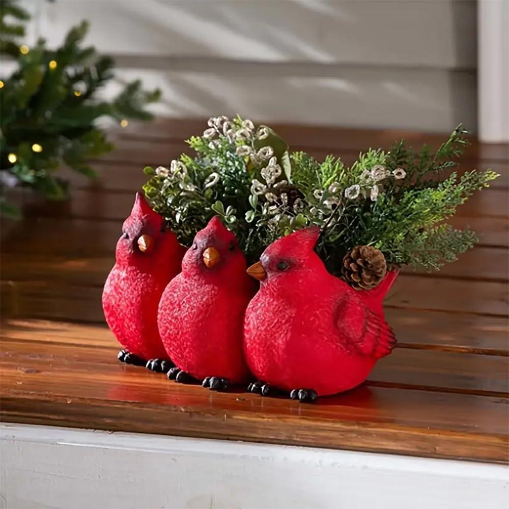 Cardinal Bird Planter  Triple Red Cardinal Resin Succulent Pot, Small Decorative Flower Pot with No Drainage Hole for Indoor & Outdoor Home Dcor