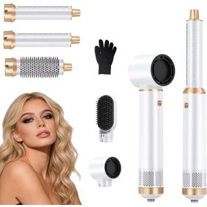 5 in 1 Blow Dryer Brush Ionic Hot Air Styler Hair Dryer Brush Blow Dryer Set Air Curling Wrap Style (White)